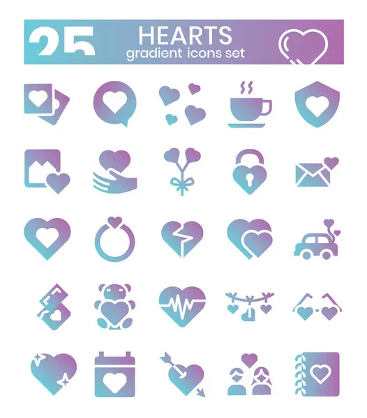 Hearts Flat Gradient Icons Set Vector Illustrations lizenzfreie Stockillustrationen