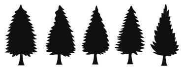 Çeşitli çam ağacı siluetlerinin yer aldığı el yapımı Noel ağacı çizimleri. Festival tasarımları ve tatil dekorasyonları için mükemmel..