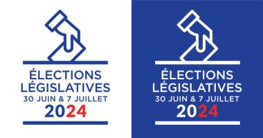 Erken parlamento seçimleri. Tasarıda Fransa 'da yapılan bir parlamento seçimine oy veren bir el yer alıyor..