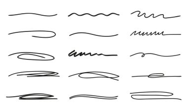 İşaretleyici karalama elemanları koleksiyonu. El çizimi vuruşlar, vektör illüstrasyonunun altını çizer