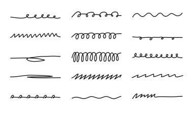 İşaretleyici karalama elemanları koleksiyonu. El çizimi vuruşlar, vektör illüstrasyonunun altını çizer