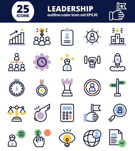 stock vector Leadership Line Editable Icons set. Vector illustration in modern outline color style of management icons: leader, achievement, start up, responsibility, and more.