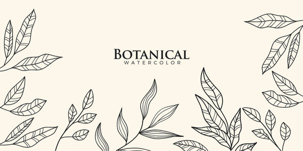 Leaves branch and Hand Drawn doodle Scribble floral plants banner. Abstract leaf. Creative minimalist Abstract art botanical background. Design wall decoration, postcard, poster or brochure