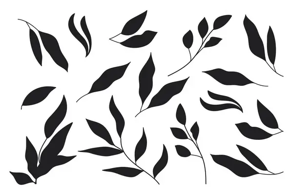 stock vector A collection of silhouette leaves branches and floral plants, ideal for design projects, invitations, and decorative purposes.