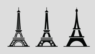 Beyaz arkaplanlı siyah Eyfel kulesi. Olimpiyatlar Paris