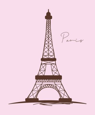 Eiffel Kulesi - Fransa, Paris / Dünyaca ünlü binalar. Mor arkaplan çizimi üzerine izole edilmiş..