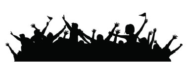 Parti kutlamalarında neşeli bir kalabalığın silueti. Vektör illüstrasyonu.