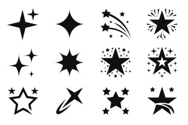 Yıldız koleksiyonu. Yıldız logosu koleksiyonu. Modern düz stil..