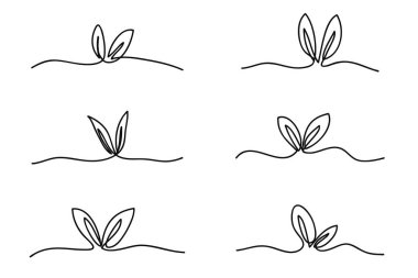 Büyüyen Filizler Tek Hat Sanat Koleksiyonu. Aralıksız tek bir çizgi bırakıyor. El çizimi vektör çizimi