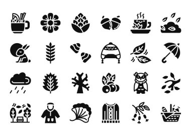 Glyph simge setinde mevsimlik sonbahar. Sonbahar elementlerinin vektör illüstrasyonu