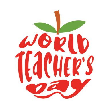 Elma şekilli vektör illüstrasyonunda kırmızı harfli dünya öğretmenleri günü