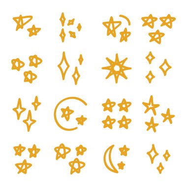 Altın yıldız el çizimi sanat koleksiyonu çizgi film stili elementler vektör illüstrasyonu