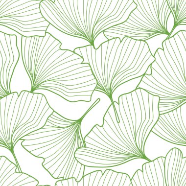 Kusursuz desenli, el çizimi, beyaz arkaplan vektör illüstrasyonunda sanat ginkgo yaprağı