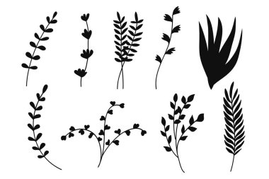 Siluet Çiçek Toplama Düğün Davetiyeleri. El çizimi vektör illüstrasyonu