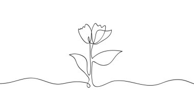 Aralıksız bir çizgi sanat filizi çiçek açar. El çizimi vektör illüstrasyonu