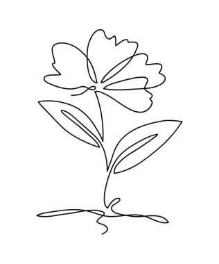 Tek satır sanat çiçeği illüstrasyonu. Sürekli bir çizgi. Vektör illüstrasyonu.