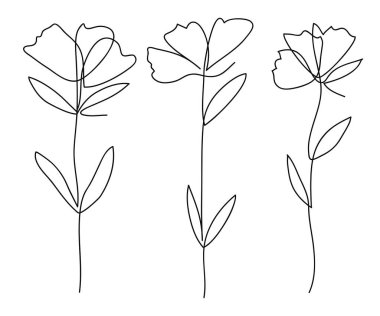 Tek satır sanat vektörü çiçek illüstrasyon koleksiyonu.