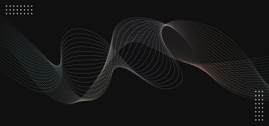 Karışım efektli değişken çoklu renk çizgileri. Çarpık kurdele arka planı, frekans ses dalgası eğrisi, teknoloji geometrik veri illüstrasyonu. Siyah arkaplanda izole dalga girdabı. Vektör illüstrasyonu