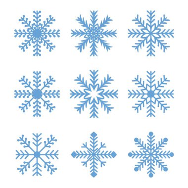 Buz mavisi kar taneleri kış yılbaşı koleksiyonu. Vektör illüstrasyonu.