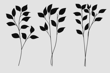 Yaban çiçeği silueti ağaç ve dallar dizildi. El çizimi vektör illüstrasyonu