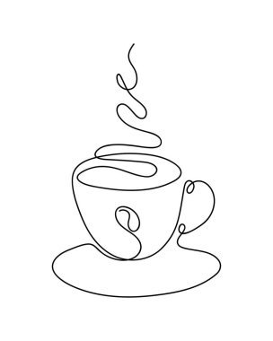 Sıcak kahve fincanı ve fasulye aralıksız çizimi. Vektör illüstrasyonu.