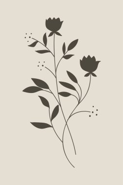 El yapımı Yaban Çiçeği Silüetleri Ağaçlar ve Dallarla - Vektör illüstrasyonu