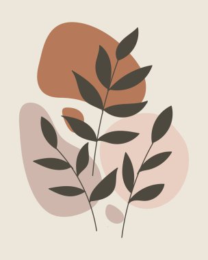 Modern stile sahip Boho tropik yaprak posteri. Minimalist dekorasyon için mükemmel. Vektör illüstrasyonu