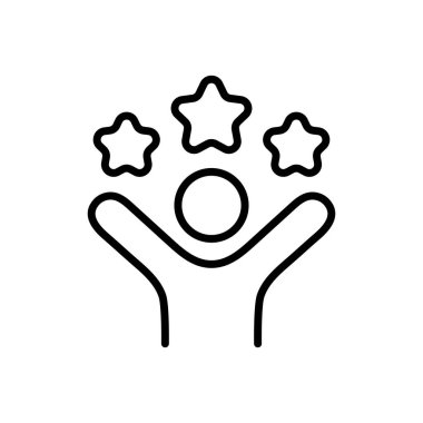 Bir kişinin üç yıldızla el kaldırması, yetenek kazanma, çalışan tanıma ve müşteri memnuniyetini sembolize eder..