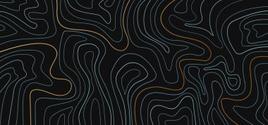 Siyah Arkaplan Üzerine Soyut Topografik Konturlar. Vektör illüstrasyonu