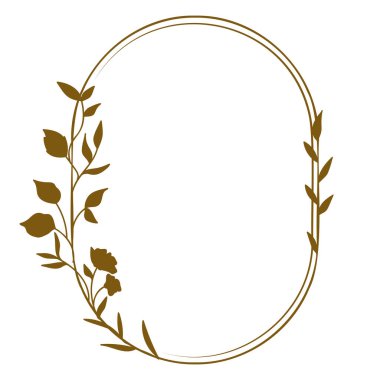 Dal yaprakları ve çiçeklerle kahverengi çiçekli yuvarlak çerçeve. Vektör çizimi