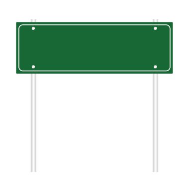 Metal post vektör illüstrasyonlu yeşil yol tabelası.