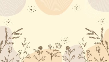 Kahverengi tonlarda el yapımı çiçek desenli botanik afişi. Markalaşma, davetiye, ambalaj, web d için ideal