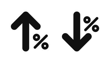 Yüzde işaretli yukarı ve aşağı ok glifinin simgesi. Mali büyüme, düşüş, faiz oranları, bankacılık, kredi, yatırım ve ekonomik eğilimleri temsil ediyor.