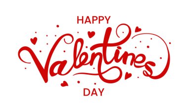 Sevgililer Günün kutlu olsun. Yazılı kartlar, afişler, sevgililer günü için el yazısı harfleri ve beyaz arkaplanda izole edilmiş kalp şekli vektör illüstrasyonları.