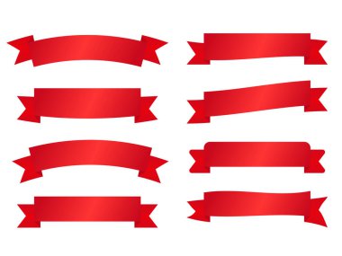 Kırmızı Kurdele afiş koleksiyonu. Kurdele seti. Vektör illüstrasyonu