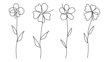 Tek satırlık bir teknikle çizilmiş soyut çiçek resimlerinin yaratıcı bir koleksiyonu. Çağdaş sanat eserleri, markalaşma ve sofistike dekoratif projeler için ideal..