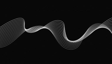 Birçok renkli çizginin soyut akış kurdeleleri. Karanlık ve izole arka planda soyut dalgalı çizgiler. Kıvrımlı şerit. Vektör illüstrasyonu