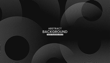 Siyah arkaplanda izole edilmiş gri parlayan daire çizgilerine sahip modern koyu soyut arkaplan. Vektör Tasarımı