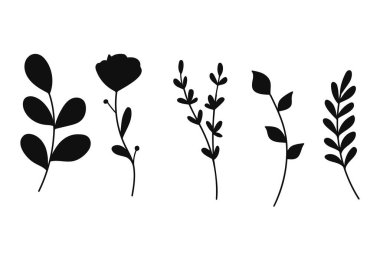 Siluet Çiçek Düğün Davetiyeleri Koleksiyonu. Vektör illüstrasyonu