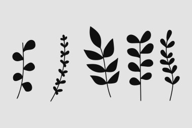 Siluet Çiçek Düğün Davetiyeleri Koleksiyonu. Vektör illüstrasyonu