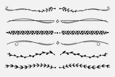 Metin Düzeni Ayırma Elementi Koleksiyonu için Doğa Çiçek Vine Satırı Bölücüsü. Vektör illüstrasyonuName