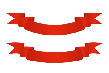 Kırmızı Kurdele afiş koleksiyonu. Kurdele pankartı. Vektör illüstrasyonu