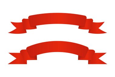 Kırmızı Kurdele afiş koleksiyonu. Kurdele pankartı. Vektör illüstrasyonu