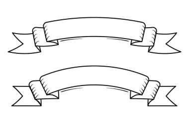 Beyaz arkaplanda izole edilmiş vektör illüstrasyon çizgi sanat kurdele afişleri.