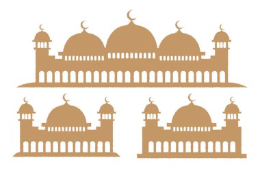 Altın cami koleksiyonu beyaz arkaplanda izole edildi. Ramazan arkaplanı. Vektör illüstrasyonu.