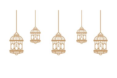 Ramazan dekorasyonlu altın fener. Vektör illüstrasyonu.