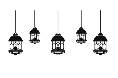 Mumlu siluet feneri. Ramazan dekorasyonu. Vektör illüstrasyonu.