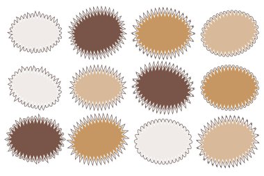 Elips rozetleri kenarlarda koyu zikzak desenler, çeşitli kahverengi renkler kullanarak sıcak, retro estetik.