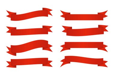 Kırmızı Kurdele afiş koleksiyonu. Kurdele pankartı. Vektör illüstrasyonu