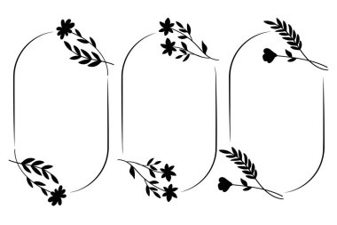 Botanik el çizimi sanat çerçevesi koleksiyonu. Düğün çerçevesi sınır çizimi illüstrasyonuName.